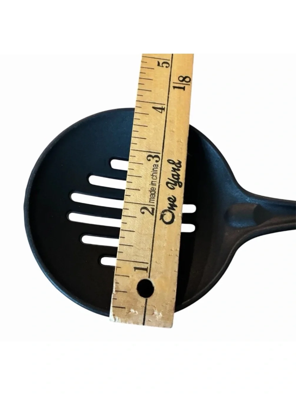 Vintage 13 Inch Tailor Made Black Nylon Plastic Slotted Spoon Wide Round Head